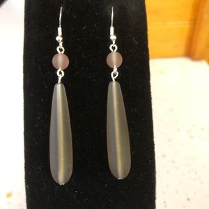 Handmade Sterling Silver - 925, Brown Cultured Sea Glass Earrings